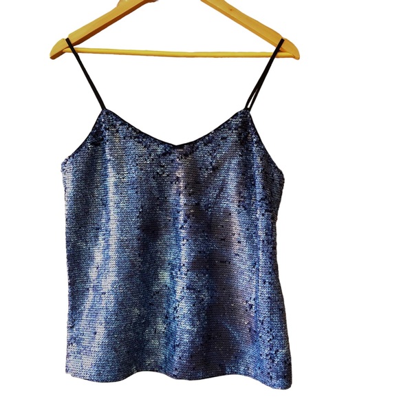 VINCE CAMUTO NWT mystic sea blue all over sequin camisole v-neck tank top, XS - Picture 4 of 14
